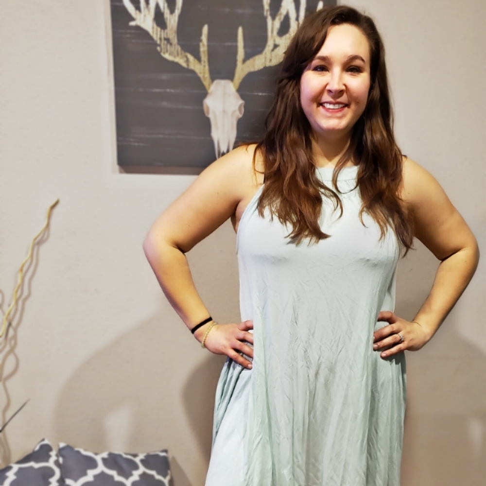 Tent Shape Halter Neck Sage Summer Dress - Picture 4 of 9